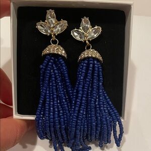 Elegant Blue Beaded Tassel Earrings